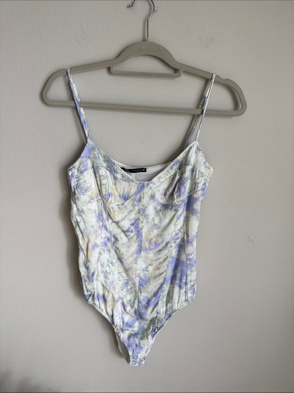 Zara Tie Dye Corset Bodysuit Size M Pastel Lavender Blue Sleeveless - Picture 2 of 11